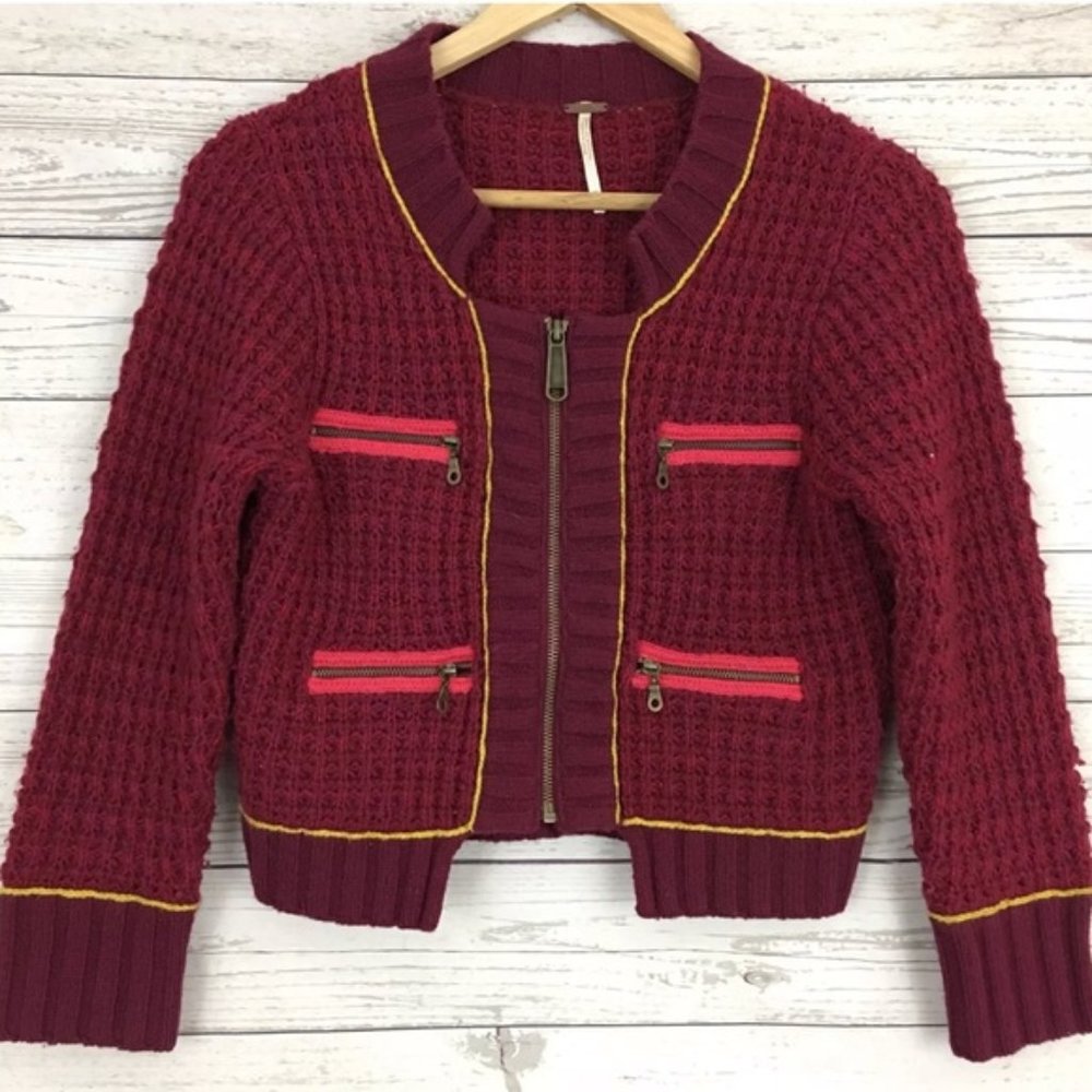 Free People Colorful Crop Wool Sweater w/ Zippers